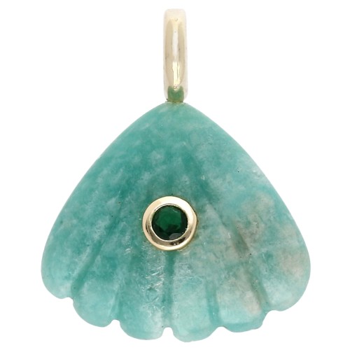 Pendentif coquillage 27x22 mm pierre gemme et Oxyde de zirconium - Amazonite x1