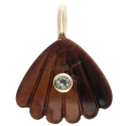 Pendentif coquillage 27x22 mm pierre gemme et Oxyde de zirconium - Oeil de Tigre