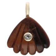 Pendentif coquillage 27x22 mm pierre gemme et Oxyde de zirconium - Oeil de Tigre