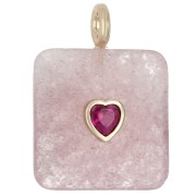 Strawberry Quartz - Pendentif carré facetté 33x25 mm en pierre gemme et coeur CZ - Strawberry Quartz Pendentif carré facetté 33x25 mm en pierre gemme et coeur CZ - Strawberry Quartz