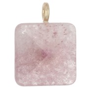 Pendentif carré facetté 33x25 mm en pierre gemme et coeur CZ - Strawberry Quartz