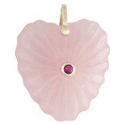 Pendentif coeur 32x30 mm en pierre gemme et CZ - Quartz Rose x1