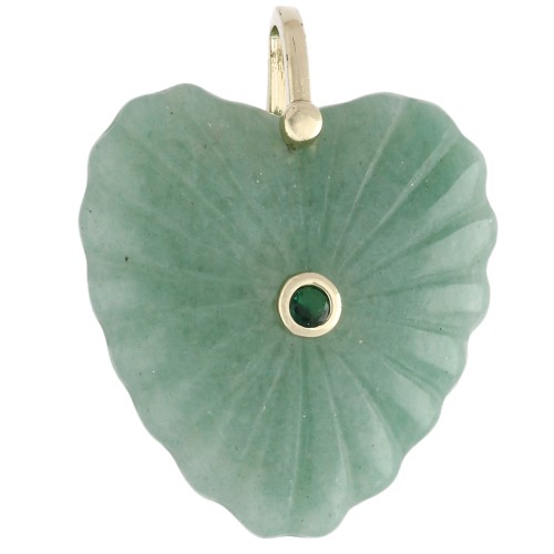 Pendentif coeur 32x30 mm en pierre gemme et CZ - Aventurine x1
