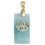 Pendentif rectange 25x13 mm pierre gemme et oeil CZ et résine époxy - Amazonite