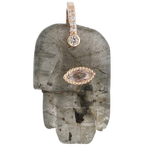 Pendentif main de Fatma 27x17 mm pierre gemme et oxydes de Zirconium - Labradorite
