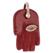 Pendentif main de Fatma 27x17 mm pierre gemme et oxydes de Zirconium - Jaspe rouge