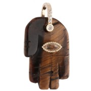 Pendentif main de Fatma 27x17 mm pierre gemme et oxydes de Zirconium Oeil de Tigre