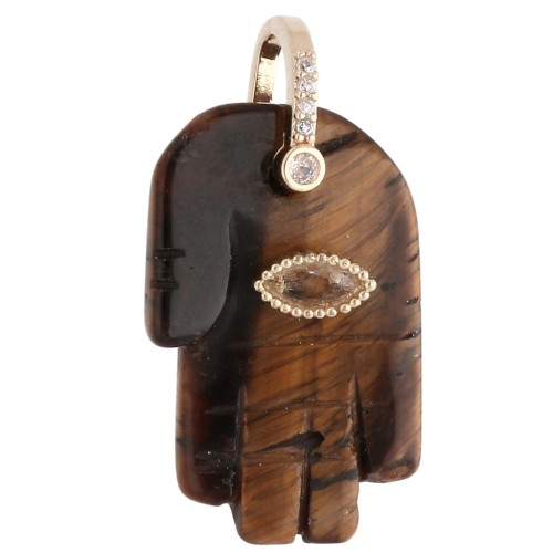Pendentif main de Fatma 27x17 mm pierre gemme et oxydes de Zirconium Oeil de Tigre
