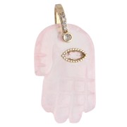 Pendentif main de Fatma 27x17 mm pierre gemme et oxydes de Zirconium - Quartz Rose