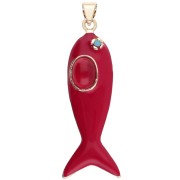 Pendentif poisson 39x11 mm résine époxy et Oxyde de Zirconium - Rouge - Turquoise