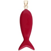 Pendentif poisson 39x11 mm résine époxy et Oxyde de Zirconium - Rouge - Turquoise
