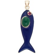 Pendentif poisson 39x11 mm résine époxy et Oxyde de Zirconium - Bleu foncé - Vert