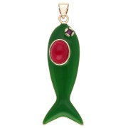 Pendentif poisson 39x11 mm résine époxy et Oxyde de Zirconium - Vert - Rouge x1