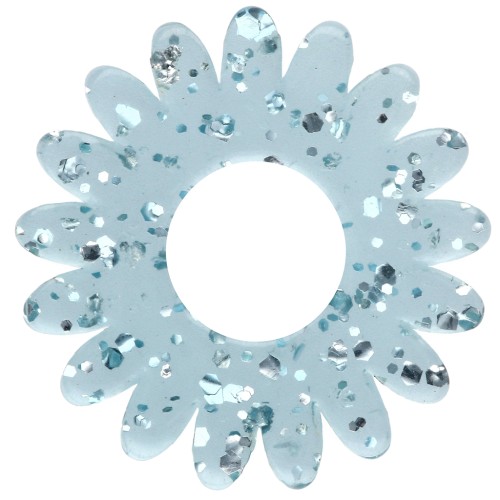 Pendentif fleur marguerite 20 mm acrylique transparent - Bleu grivré - Pailleté x1