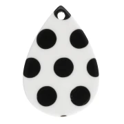 Pendentif goutte 22x15 mm en acétate - motif pois - Blanc - Noir x1
