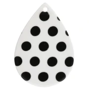 Pendentif goutte 31x22 mm en acétate - motif pois - Blanc - Noir x1