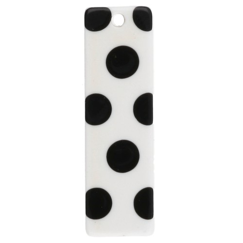 Pendentif rectangle 27x8 mm en acétate - motif pois - Blanc - Noir x1