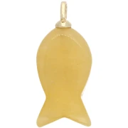 Pendentif poisson 29x13 mm avec coeur CZ et pierre gemme teintée - Jade jaune x1