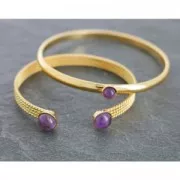 Bracelet en laiton avec 2 sertis pour cabochons ronds 8 mm doré à l'or fin x1