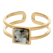Bague réglable cabochon carré - Taille 54 à 61 - Acier inoxydable 304 Doré x1|raw }}