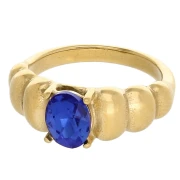 Bague 8 mm avec cabochon en verre - Taille 54 - Acier inoxydable 304 Doré - Bleu
