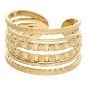 Bague large fantaisie multirangs réglable - Taille 50 à 60 - Acier inox 304 Doré|raw }}
