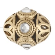 Perle ethnique 11x13 mm avec strass - Acier inoxydable 316 doré - Cristal x 1