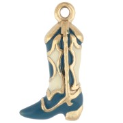 Breloque santiag 16.5x9 mm - Résine époxy - Acier inoxydable 316 Doré - Bleu x 1|raw }}