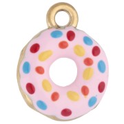 Breloque donuts 12x15.5  mm - Résine époxy - Acier inoxydable 304 Doré - Rose x1|raw }}