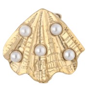 Broche coquillage 18x20 mm avec perles imit nacre - Acier inoxydable 304 Doré x1