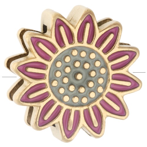 Poussoir slider fleur 14 mm pour lacet 10 mm - Acier inox 304 Doré - Rose