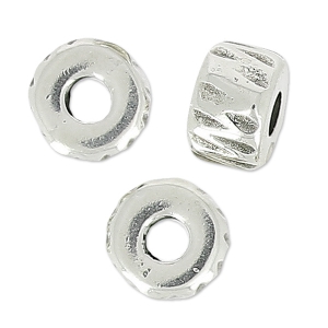 Rondelles striées en métal 5x3 mm Placage Argent fin vieilli x10