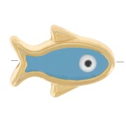 Perle poisson résine époxy oeil porte bonheur 12x8 mm - Turquoise - Doré x1