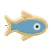 Perle poisson résine époxy oeil porte bonheur 12x8 mm - Turquoise - Doré x1