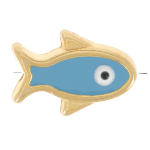 Perle poisson résine époxy oeil porte bonheur 12x8 mm - Turquoise - Doré x1