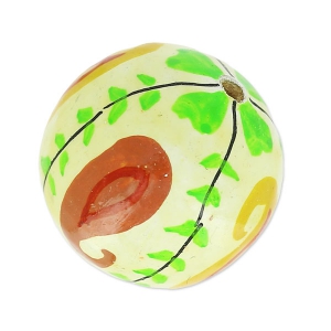 Perle ronde en bois 19 mm Cream/Vert x1