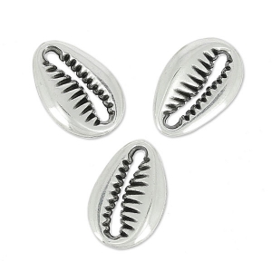 Intercalaires coquillage Cauri 12 mm Placage Argent fin vieilli x4