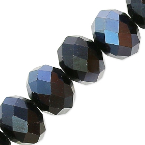 Perles rondelles facettées - rondes aplaties -7.5x6 mm Jet Hematite x40cm