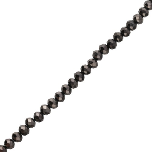 Perles rondelles facettées - rondes aplaties - 8x6.5 mm Jet Hematite x40cm