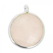 Breloque ronde facettée 12 mm Argent 925/Quartz Rose x1