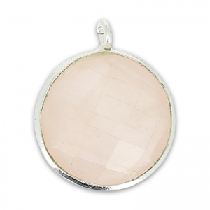 Breloque ronde facettée 12 mm Argent 925/Quartz Rose x1