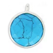 Breloque ronde facettée 12 mm Argent 925/Turquoise imitation x1