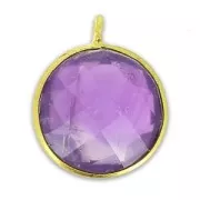 Breloque ronde facettée 12 mm Argent 925 plaqué or/Amethyst x1