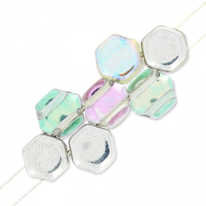 Perles en verre tchèque Honeycomb 6 mm Crystal Silver Rainbow x20