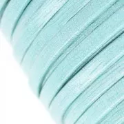 Lacet cuir double pailleté vernis motif quadrillage 5 mm Bleu Ciel x 50cm