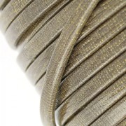 Lacet cuir double pailleté vernis motif quadrillage 5 mm Taupe x 50cm