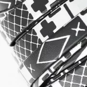 Lacet cuir motifs géométriques 10 mm Noir/Argenté x50cm