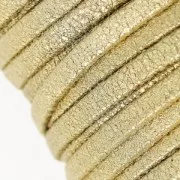 Lacet cuir double façon daim métallisé craquelé 5 mm Gold x 50cm