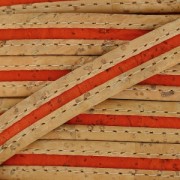 Lacet liège bicolore surpiqué 10 mm Naturel/Orange x 50cm|raw }}