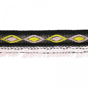 Galon franges motif losange 15 mm Noir/Light Rose x1m